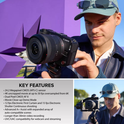 Canon EOS R50 V 4K Mirrorless Camera with RF-S 14-30mm F4-6.3 IS STM PZ Lens – Black (Brand New)