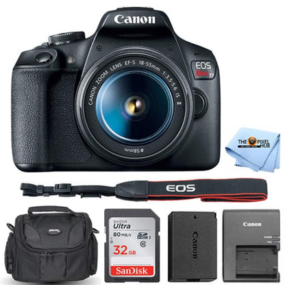 Canon EOS Rebel T7 DSLR with 18-55mm IS II Lens + 32GB + Gadget Bag Bundle