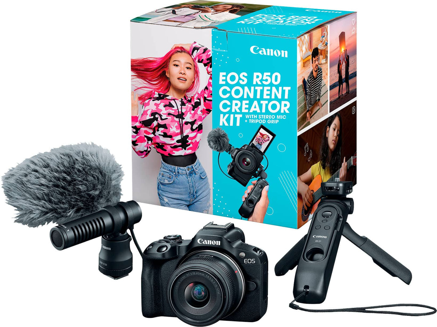Canon EOS R50 4K Mirrorless Camera with RF-S 18-45mm F4.5-6.3 IS STM Lens – Content Creator Kit Black (Brand New)