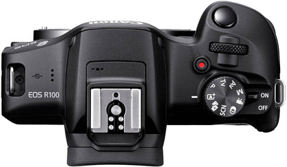 Canon EOS R100 4K Mirrorless Camera with RF-S 18-45mm F4.5-6.3 IS STM Lens – Black (Brand New)