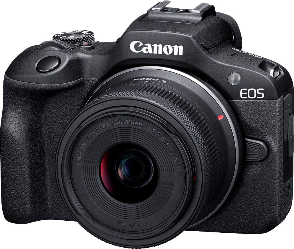 Canon EOS R100 4K Mirrorless Camera with RF-S 18-45mm F4.5-6.3 IS STM Lens – Black (Brand New)