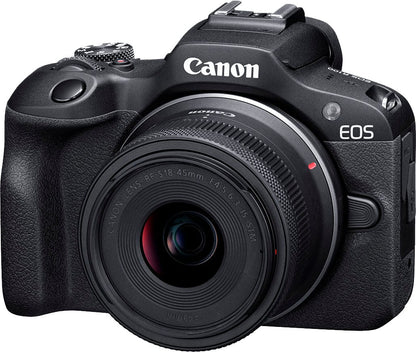 Canon EOS R100 4K Mirrorless Camera with RF-S 18-45mm F4.5-6.3 IS STM Lens – Black (Brand New)