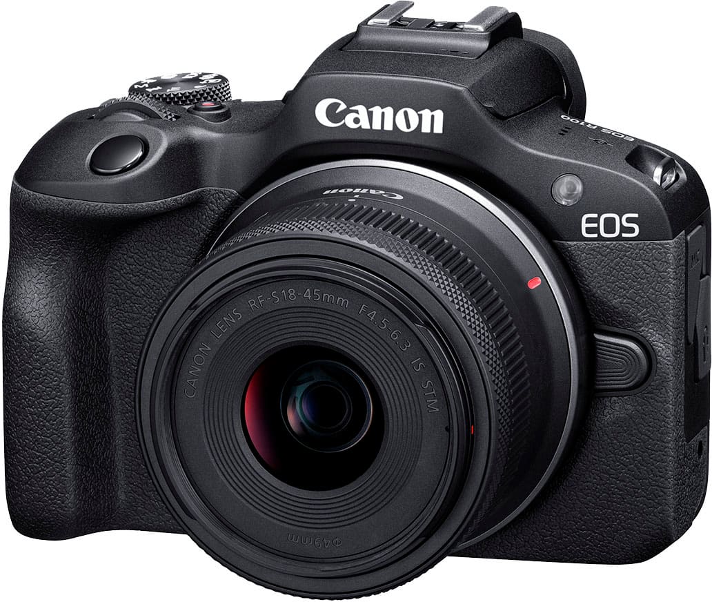 Canon EOS R100 4K Mirrorless Camera Double Zoom Lens Kit with RF-S 18-45mm & RF 75-300mm Lenses – Black (Brand New)